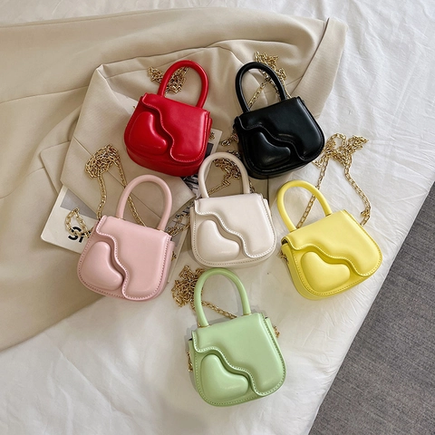 Mini Heart Shaped Crossbody Bag PU Leather Gold Chain Top Handle Fashion Square Shoulder Bag For Kids Girls