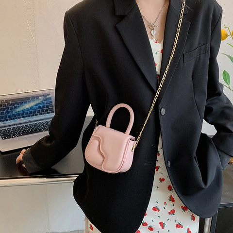 Mini Heart Shaped Crossbody Bag PU Leather Gold Chain Top Handle Fashion Square Shoulder Bag For Kids Girls