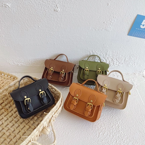 Kids Mini Crossbody Bag PU Leather Retro Cambridge Small Square Handbag With Handle For Boys Girls