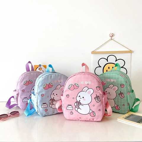Kinder Rucksack Cartoon Hase Erdbeere Druck Leichtes Oxford Tuch Kindergarten Schultasche