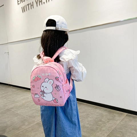 Kinder Rucksack Cartoon Hase Erdbeere Druck Leichtes Oxford Tuch Kindergarten Schultasche
