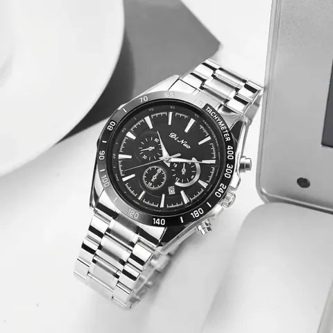 Herren Quarzuhr Edelstahlband 30M Wasserdicht Kalender Datum Business Casual Chronograph Stil Mode Luxus