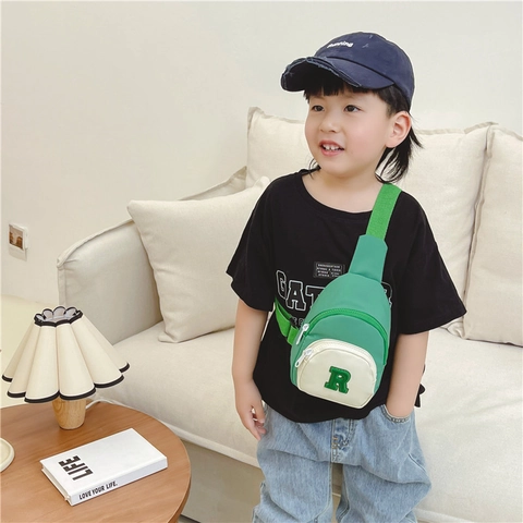 Bolso De Pecho Para Niños De Nylon Bolso Cruzado Color De Contraste Parche De Letras Correa Ajustable Riñonera De Moda Para Niños Niñas