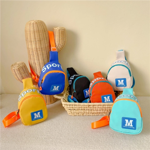 Kinder Nylon Brusttasche Sportlicher Buchstabendruck Umhängetasche Für Jungen Mädchen Outdoor Reisen Lässig Leicht Mode