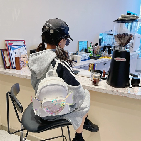 Kids Mini Rucksack Mädchen Süß Glitzer Schultasche Herz Transparent Tasche Pailletten Flügel Schleife PU Leder