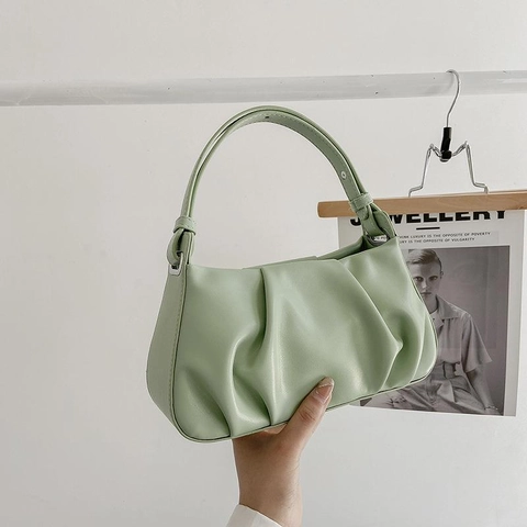 Pleated PU Leather Cloud Bag Fashion Underarm Shoulder Handbag For Women Solid Color Casual Versatile Soft Hobo Bag