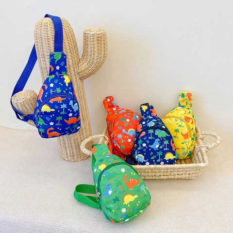 Borstas Voor Kinderen Cartoon Dinosaurus Print Canvas Sling Bag Verstelbare Riem Schoudertas Voor Jongens Meisjes
