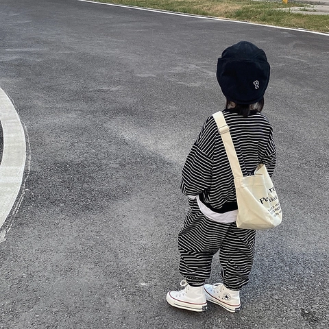 Borsa A Tracolla In Tela Per Bambini Stampa Lettere Grande Capacità Tracolla Regolabile Stile Coreano Retrò Messenger