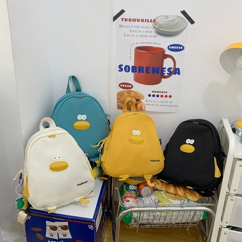 Süßer Cartoon Ente Leinwand Rucksack Harajuku Stil Schultasche Für Jugendliche Reisen Lässiger Tagesrucksack Mit Relief Design