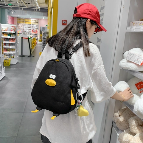 Süßer Cartoon Ente Leinwand Rucksack Harajuku Stil Schultasche Für Jugendliche Reisen Lässiger Tagesrucksack Mit Relief Design