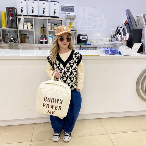 Zaino Per Bambini Denim Tela Stampa Lettere Retro Casual Moda Borsa Per Bambini Piccoli Ragazzi Ragazze