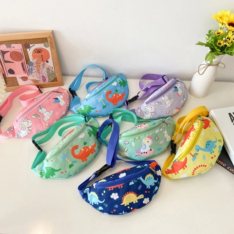 Kids Cartoon Waist Bag Oxford Cloth Dinosaur Unicorn Print Crossbody Chest Pack Adjustable Strap Cute For Boys Girls