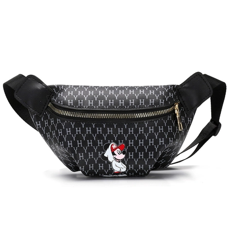 Kids Cartoon Crossbody Bag PU Leather Waterproof Monogram Print Chest Waist Bag Adjustable Strap For Girls Boys