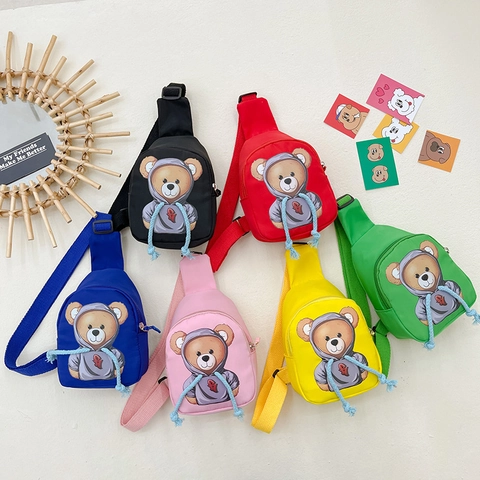 Bolso De Pecho Para Niños Oso De Dibujos Animados Nylon Ligero Bandolera Para Niños Niñas Correa Ajustable