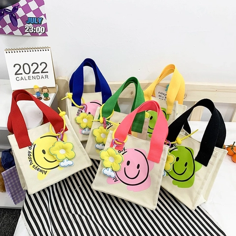 Borsa A Tracolla In Tela Per Bambini Con Motivo Smiley Mini Borsa A Mano Con Tracolla Regolabile E Ciondolo A Fiore Per Bambine