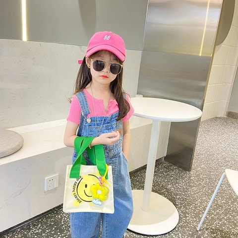 Borsa A Tracolla In Tela Per Bambini Con Motivo Smiley Mini Borsa A Mano Con Tracolla Regolabile E Ciondolo A Fiore Per Bambine