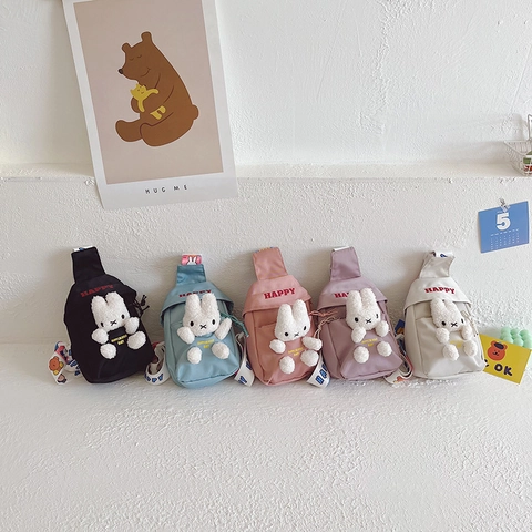 Kinder Borsttas Schoudertas Canvas Pluche Konijn Decoratie Verstelbare Riem Schattige Peuter Reistas