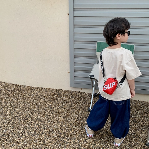 Mini Borsa A Tracolla Bambini Stampa Lettere Pelle Sintetica Streetwear Moda Messenger Per Ragazzi