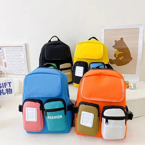 Kids School Backpack Nylon Lightweight Breathable Contrast Color Block Letter Print Toddler Kindergarten Travel Bag