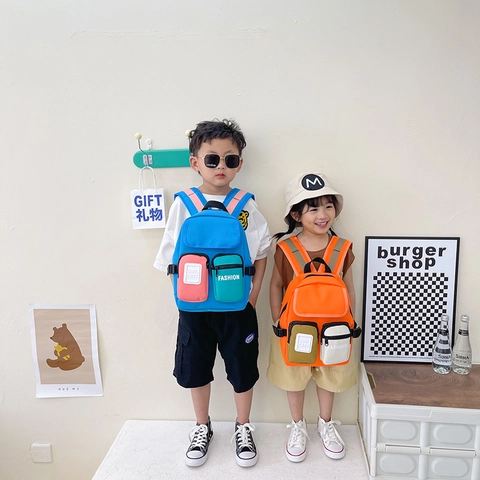 Kids School Backpack Nylon Lightweight Breathable Contrast Color Block Letter Print Toddler Kindergarten Travel Bag