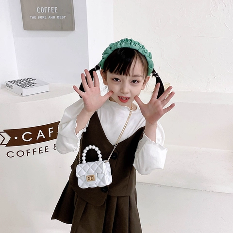 Mini Gewatteerde Jelly Schoudertas PVC Ruit Crossbody Met Kunstparel Handvat Ketting Voor Kinderen Meisjes