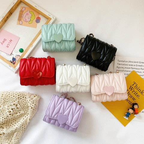 Mini Sac À Bandoulière Filles Boucle En Forme De Coeur Matelassé Cuir PU Chaîne Sac À Épaule Mode Doux Enfants