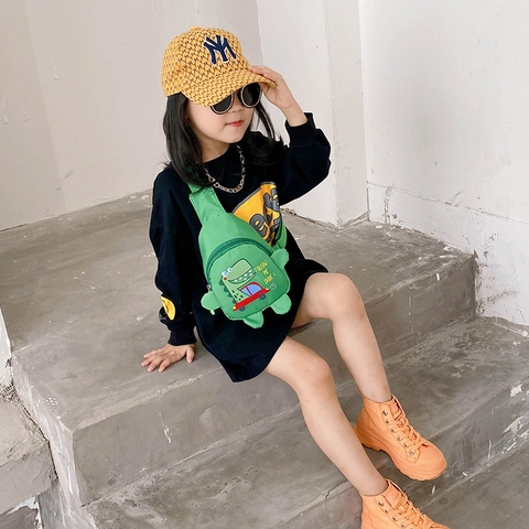 Kids Cartoon Dinosaur Chest Bag Canvas Adjustable Strap Crossbody Shoulder Bag For Toddler Boys Girls Cute Travel Pack