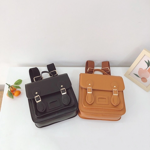 British Retro Kids Backpack PU Leather Woolen Plaid Satchel School Bag For Toddler Boys Girls Vintage Cambridge Style