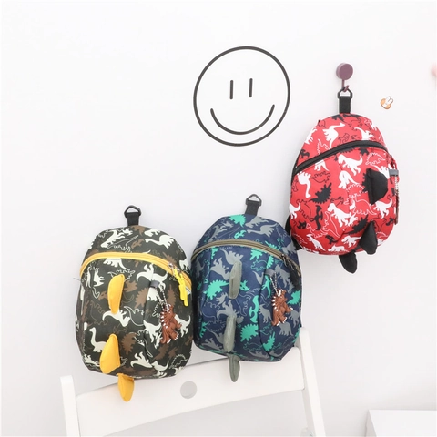 Zaino Dinosauro Per Bambini Tela Borsa Scuola Con Pinne 3D E Guinzaglio Anti-Perso Cartone Animato Carino
