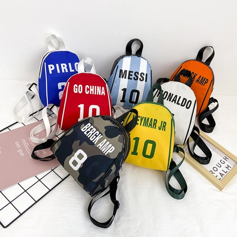 Children Backpack Soccer Themed Mini Nylon Sports Letter Print School Bag For Toddler Boys Girls