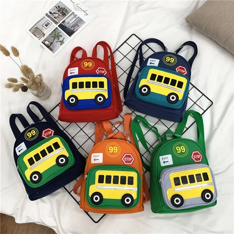 Sac À Dos Enfants Toile Motif Autobus Scolaire Dessin Animé Léger Pour Tout-petits Maternelle Garçons Filles