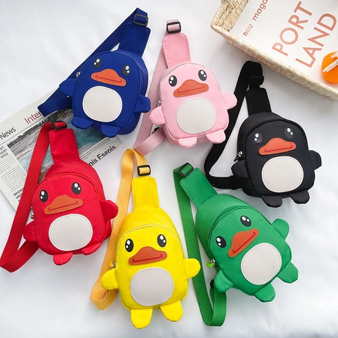 Schattige Cartoon Eend Vorm Kinderen Borsttas Nylon Canvas Polyester Voering Verstelbare Riem Dagelijkse Crossbody Tas
