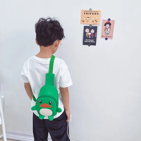 Schattige Cartoon Eend Vorm Kinderen Borsttas Nylon Canvas Polyester Voering Verstelbare Riem Dagelijkse Crossbody Tas
