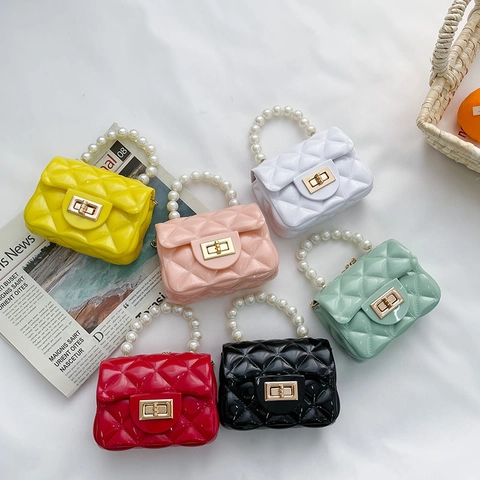 Mini Borsa A Tracolla Jelly Per Bambine Con Manico Di Künstliche Perle Motivo A Rombi Trapuntato Borsa A Tracolla Impermeabile