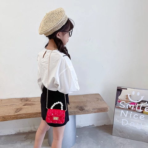 Mini Borsa A Tracolla Jelly Per Bambine Con Manico Di Künstliche Perle Motivo A Rombi Trapuntato Borsa A Tracolla Impermeabile