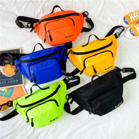 Kids Waist Bag Nylon Chest Pack Crossbody Bag Adjustable Strap Trendy Candy Color For Boys Girls Outdoor Sports