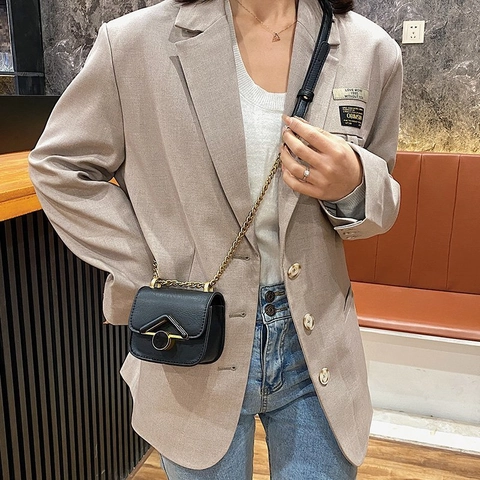 Mini Bolso Bandolera Para Niños Vintage Cuir PU Solapa Pequeño Bolso Cuadrado Metal V-Trim Bloqueo Círculo Correa Cadena Accesorio