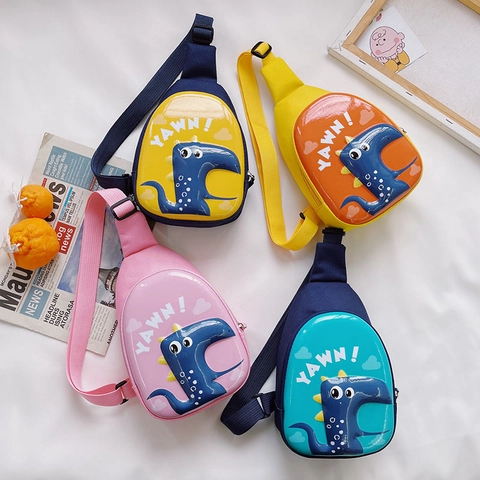 Kinder Dinosaurier Brusttasche Cartoon Hartschale PVC Leinwand Gürteltasche Für Kleinkinder Jungen Mädchen Verstellbarer Gurt