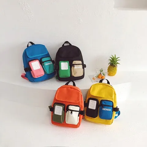 Zaino Bambini Nylon Colorblock Multi-tasca Moda Borsa Scuola Bambino Traspirante Grande Capacità Carino Casual