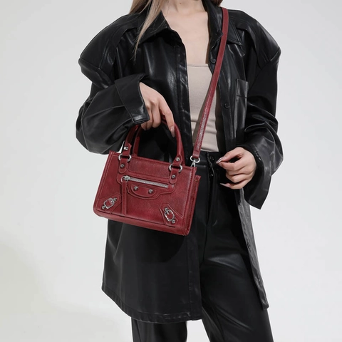 Sac À Main Moto Pour Femmes Rivet Gland Cuir PU Épaule Sac Bandoulière Vintage Chic Style Punk Petit Sac Polyvalent