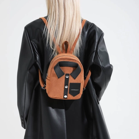 Dames Mini Rugzak Creatief Overhemd Pak Stijl Canvas Suède Textuur Mode Kleine Dagrugzak Voor Meisjes Reizen