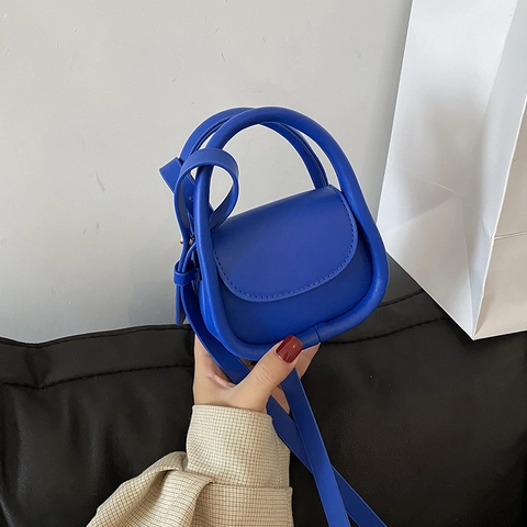 Kids Mini Crossbody Bag PU Leather Circular Handle Retro Solid Color Shoulder Handbag Fashion Accessory For Little Girls