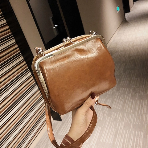 Vintage PU Leder Kiss Lock Umhängetasche Für Damen Retro Arzt Stil Einfache Schultertasche Pendler Kleine Quadratische Tasche Handtasche