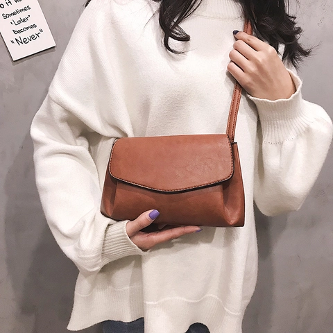 Women Retro PU Leather Shoulder Bag Crossbody Small Square Flap Magnetic Snap Solid Color Fashion Korean Style