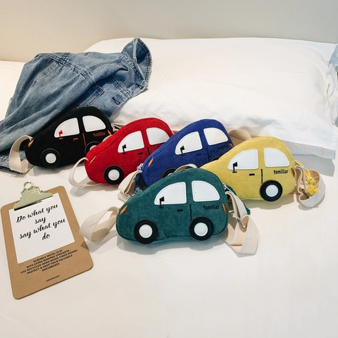 Corduroy Kinder Cartoon Auto Form Umhängetasche Verstellbarer Riemen Mini Schultertasche