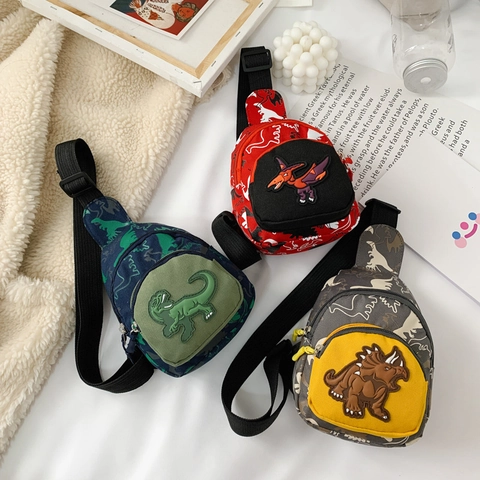 Kinder Borsttas Crossbody Heuptas Nylon Waterdicht Dinosaurus Patroon 3D Cartoon Patch Verstelbare Riem Voor Jongens Meisjes