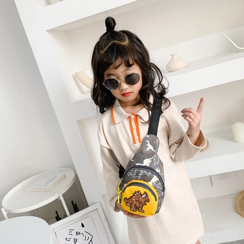 Bolso de Pecho de Dinosaurio de Dibujos Animados para Niños Bolso Bandolera de Nylon para Niños Niñas Riñonera Pequeña Viaje