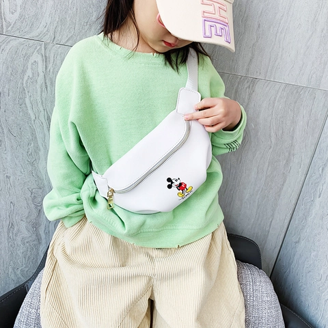 Kids PU Leather Fanny Pack Cartoon Print Chest Crossbody Bag With Adjustable Strap For Toddlers
