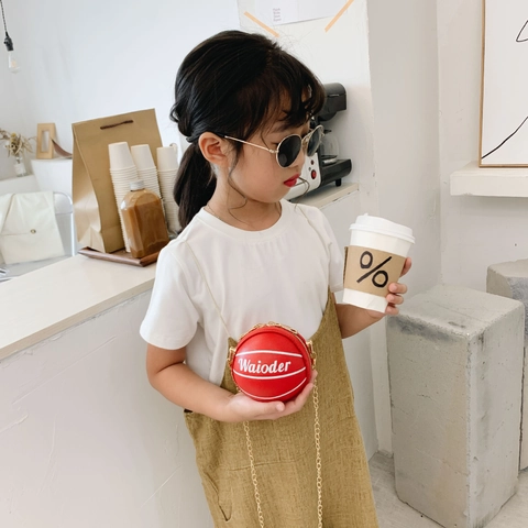 Sac À Bandoulière Mini Forme Basket Pour Enfants Cuir PU Mode Chaîne Sacoche Pour Tout Petits Bébés