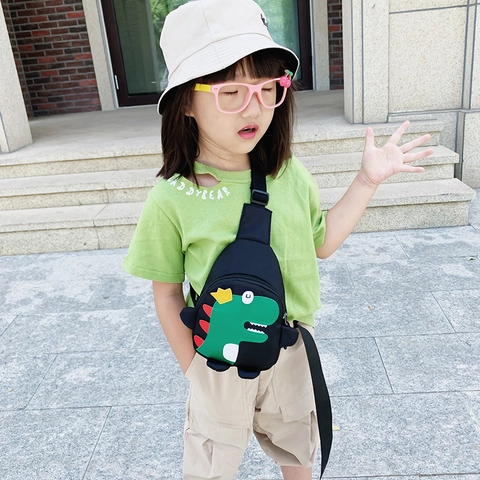 Kids Dinosaur Chest Bag Waterproof Nylon Cartoon Crossbody Shoulder Pack For Boys Girls Toddlers Cute Outdoor Travel